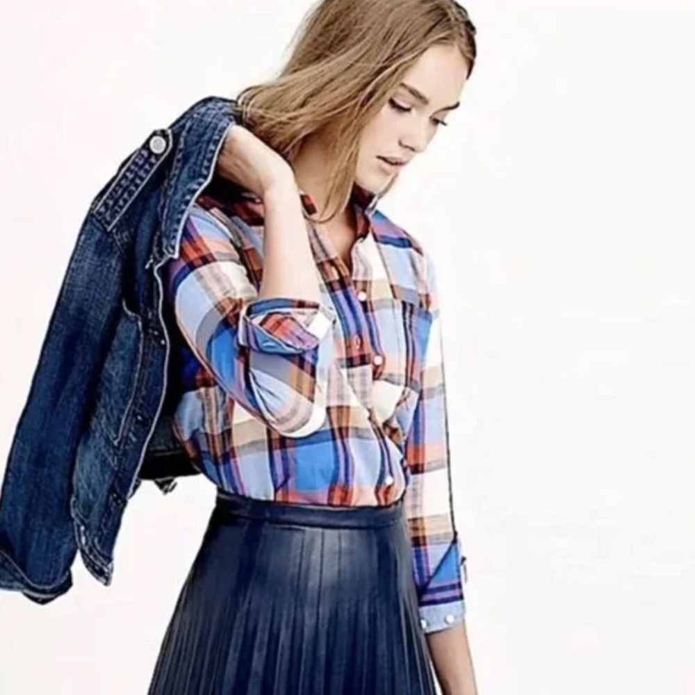 Classic Plaid Button-Down Shirt - Blue, Red, Brown